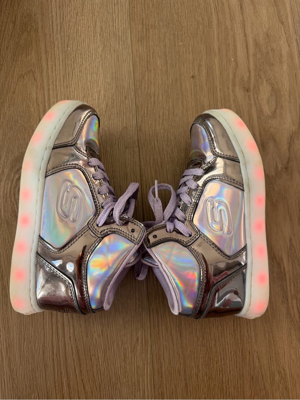 Skechers Energy Lights Shiny Brights Holographic High Top Light Up Shoes Size 1